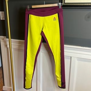 Reebok CrossFit leggings color block yellow and purple
